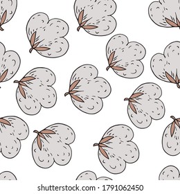 Cotton Flower  Seamless Pattern, Cotton Ball, Cotton Fiber Seamless Pattern Vector Art Illustration