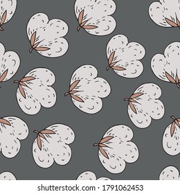 Cotton Flower  Seamless Pattern, Cotton Ball, Cotton Fiber Seamless Pattern Vector Art Illustration