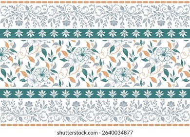 Cotton flower seamless pattern. Single line floral drawing. Elegant texture design for fashion packaging and textiles.

