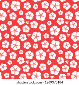 Cotton flower Seamless pattern. Vector illustration Flat style cute red background. Surface design