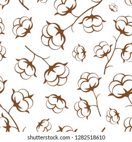 Cotton flowers seamless pattern. Cotton balls, cotton fiber vector illustration. Perfect for wrapping paper or fabric.