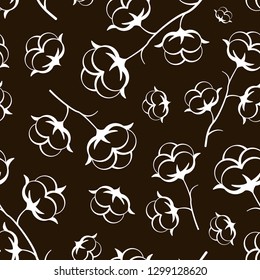 Cotton flowers seamless pattern. Cotton balls, cotton fiber vector illustration. Perfect for wrapping paper or fabric. 