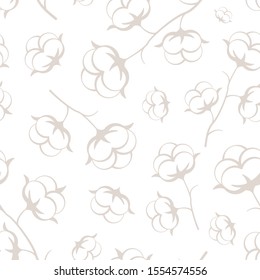 Cotton flowers seamless pattern. Cotton balls, cotton fiber vector illustration. Perfect for wrapping paper or fabric.