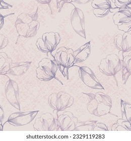 Cotton flowers seamless pattern. Perfect for wrapping paper or fabric. Background floral texture.