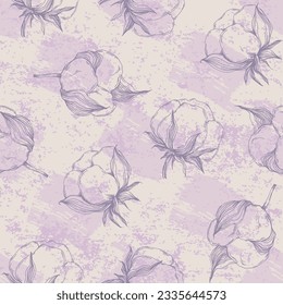 Cotton flowers seamless pattern. Perfect for wrapping paper or fabric. Background floral texture.