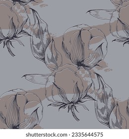Cotton flowers seamless pattern. Perfect for wrapping paper or fabric. Background floral texture.