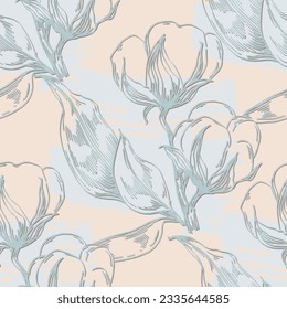 Cotton flowers seamless pattern. Perfect for wrapping paper or fabric. Background floral texture.