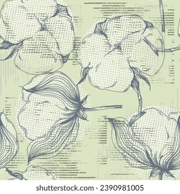 Cotton flowers seamless pattern. Perfect for wrapping paper or fabric.