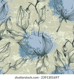 Cotton flowers seamless pattern. Perfect for wrapping paper or fabric.