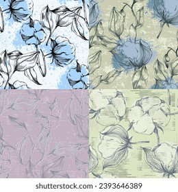 Cotton flowers seamless pattern. Perfect for wrapping paper or fabric.