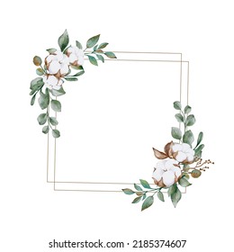 Cotton Flowers Watercolor Border Frame Wedding Invitation Card