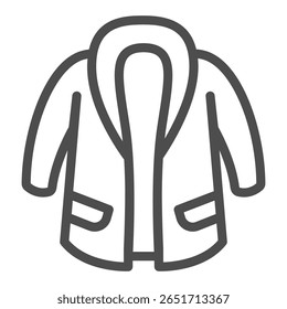 Cotton fur coat line icon, winter clothing concept. Vector graphics. Down jacket with pockets, clothes sign on white background, outline style icon for mobile or web design
