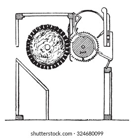 Cotton gin a so-called saw-gin, vintage engraved illustration. Industrial encyclopedia E.-O. Lami - 1875.
