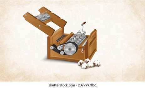 Cotton Ginning Machine- Vector Illustration