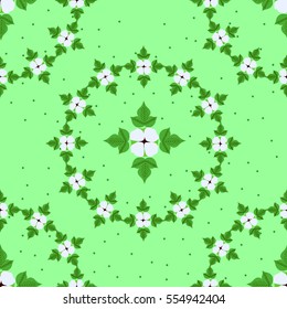 Cotton hand drawn round illustration with plant, seamless pattern. Ingredient for fabric, treatment, cosmetics. 