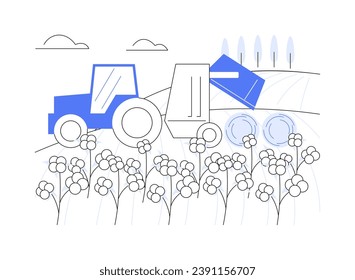 Cotton harvesting abstract concept vector illustration. Worker with agricultural machinery harvesting organic cotton on field, agribusiness industry, production sector abstract metaphor.