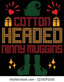 Cotton Headed Ninny Muggins Typography Vector T-shirt Designs For The Christmas Holiday In The USA Will Be Held On December 25. Christmas Dog, Wine Beer Lover Design. 