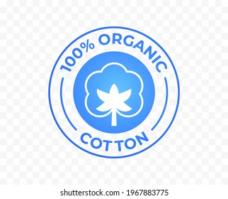 Cotton icon, 100% organic natural logo, vector label for cotton fabric clothes tag and quality certificate stamp