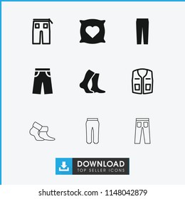 Cotton icon. collection of 9 cotton filled and outline icons such as pillow with heart on it, pants, sleeveless shirt. editable cotton icons for web and mobile.