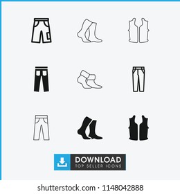 Cotton icon. collection of 9 cotton filled and outline icons such as pants, socks. editable cotton icons for web and mobile.