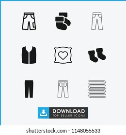 Cotton icon. collection of 9 cotton filled and outline icons such as baby socks, sleeveless shirt, pants, pillow with heart on it. editable cotton icons for web and mobile.