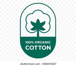 Cotton Icon, Fabric Logo Organic Natural 100% Cotton, Vector Quality Certificate And Clothes Label