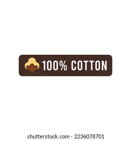 Cotton icon, fabric logo organic natural 100 percent cotton, vector quality certificate and clothes label