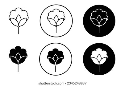 cotton icon set. 100% organic cotton vector symbol. sustainable cotton fabric pictogram. natural cotton sign in black filled and outline style.