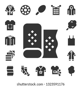 cotton icon set. 17 filled cotton icons.  Simple modern icons about  - Bathrobe, Shirt, Fabric, Cotton candy, Tank top, Pijama, Towel, Bobbin, Socks, Knit, Hoodie