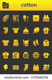 cotton icon set. 26 filled cotton icons.  Simple modern icons about  - Fabric, Wool, Tampon, Pillow, Sleeveless shirt, Juventus, Shirt, Beanie, Cotton candy, Tank top, Towel, Socks