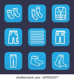 Cotton icon. set of 9 outline cotton icons such as baby socks, towels, socks, sleeveless shirt