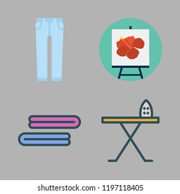 cotton icon set. vector set about iron board, canvas, towels and jeans icons set.