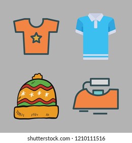 cotton icon set. vector set about shirt, iron, polo and winter hat icons set.