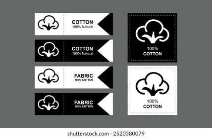 cotton icon vector 100% fabric label set