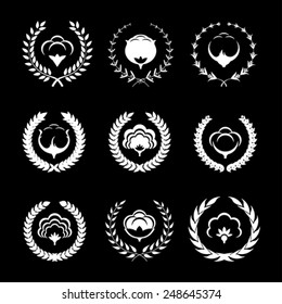Cotton icons and logo set with circular foliate.