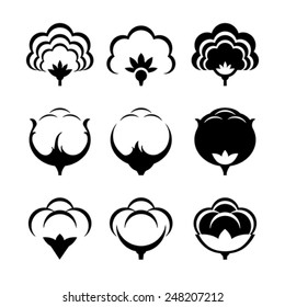 Cotton icons and logo set. Vector illustration. 
