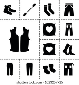 Cotton icons. set of 13 editable filled cotton icons such as baby socks, pillow with heart on it, socks, pants, cotton buds