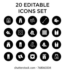 Cotton icons. set of 20 editable filled and outline cotton icons such as baby socks, towels, pillow with heart on it, cotton buds, socks, sleeveless shirt