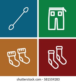 cotton icons set. Set of 4 cotton outline icons such as baby socks, cotton buds, socks
