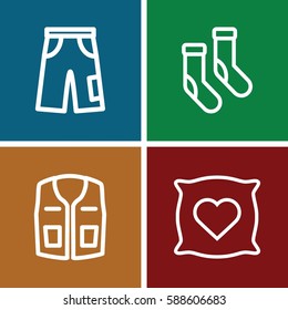 cotton icons set. Set of 4 cotton outline icons such as pillow with heart on it, socks, sleeveless shirt
