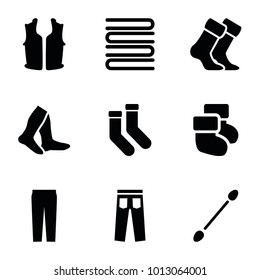 Cotton icons. set of 9 editable filled cotton icons such as cotton buds, socks, pants, baby socks, towels