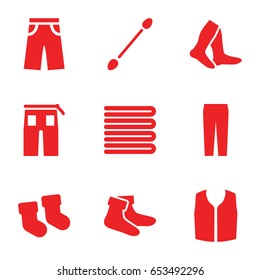 Cotton icons set. set of 9 cotton filled icons such as baby socks, towels, cotton buds, socks, sleeveless shirt