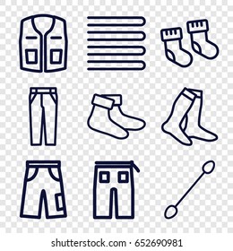 Cotton icons set. set of 9 cotton outline icons such as baby socks, towels, cotton buds, socks, sleeveless shirt