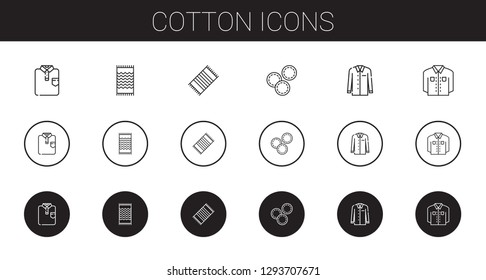 cotton icons set. Collection of cotton with shirt, beach towel, makeup remover wipes. Editable and scalable cotton icons.