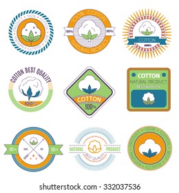 Cotton icons set. Cotton labels, stickers and emblems. Templates for your design, vector illustration.