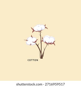 Ilustración de algodón. Icono de plantas. Vector de algodón. Etiqueta en el fondo. 