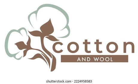 Cotton isolated icon vector textile industry field plant emblem or logo clothes material production label agriculture and plantation fabric or fiber growing and processing