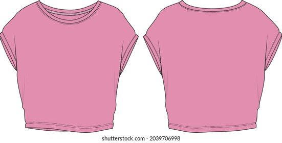 Cotton jersey Crop Tops Overall Technical fashion Flat  sketch vector Illustration template for ladies. Modern stylish Dress design mockup. Women's Unisex Cad. Easy edit and customizable.