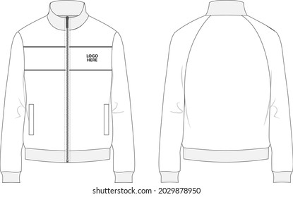 Cotton jersey fleece jacket technical fashion Flat sketch Vector illustration template Front and back views. Flat apparel Sweater Jacket mockup Isolated on white background.
