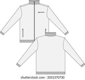 Cotton jersey fleece jacket technical fashion Flat sketch Vector illustration template Front and back views. Flat apparel Sweater Jacket mockup Isolated on white background.
